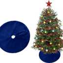 Christmas Tree Skirt Decoration 15" Mini Plush White Faux Fur Xmas Tree Skirt Decorations for Christmas Party Holiday Deco (Royal Blue)