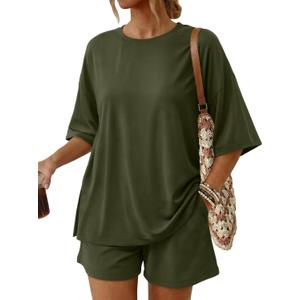 Trendy Queen 2 Piece Summer Set Oversized Top & Loose Fit Shorts with Pockets, Small