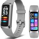 Fitness Tracker, 24/7 Heart Rate Blood Oxygen Blood Pressure Body Temp Monitor Sleep Calorie Tracker with 1.1" AMOLED Touch Color Screen Pedometer Smart Watch Waterproof for Women Men (Silver Gray)