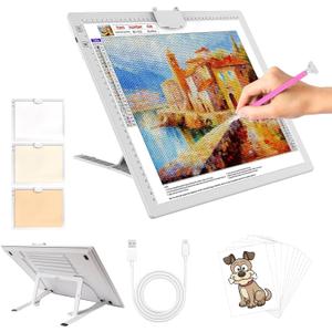 YINGWOND A3 Rechargeable LED Light Pad,Light Box for Tracing with Integrated Stand,3 Light Colors 6 Levels of Brightness and stepless dimming,Light Board for Diamond Painting,Drawing,Artists
