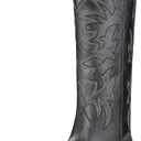 IUV Cowboy Boots For Women Knee High Western Cowgirl Boots Snip Toe Side Zipper Chunky Heel 9