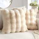 MIULEE Faux Fur Pillow Covers Thick Soft Plush Throw Pillows Luxury Spring Home Decor for Couch Bed Bedroom Living Room Sofa,18x18 Inch Pack of 2 Beige