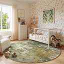 Green Round Area Rugs 4ft Washable Circle Rug for Entryway Kitchen, Non Slip Soft Low Pile Stain Resistant, Boho Circular Carpet for Living Room Bedroom Dorm Dining Room Table, Abstract Sage Green