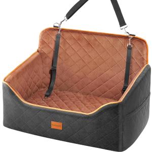 Dog Car Seat for Medium Dogs - Pet Car Seat with 2 Safety Straps & Waterproof Padding, Portable Pet Carrier for Cars, Trucks & SUVs, Comfortable Booster Bed for Pets Up to 55lbs (Black/Coffee)