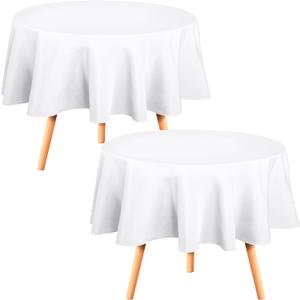 Utopia Kitchen Round Table Cloth 2 Pack(70 Inches, White), Tablecloth Machine Washable, Polyester Table Cover for Dining, Buffet Parties, Picnics, Events, Weddings and Restaurants