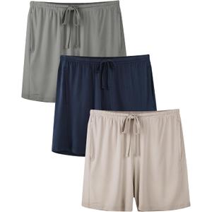 BAMBOO COOL Womens Pajama Shorts Comfy Lounge Shorts Drawstring Pj Pants Sleep Shorts with Pockets 3 Pack (Large, Shortsb-grey+navy Blue+khaki (3-pack))