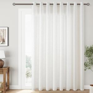 Extra Wide 100 inch Linen Curtains for Living Room Divider Light Filtering Semi Sheer Patio Curtain for Sliding Door Natural Coastal Decor Sunroom Floor to Ceiling Window Drapes Panels 100" Wide