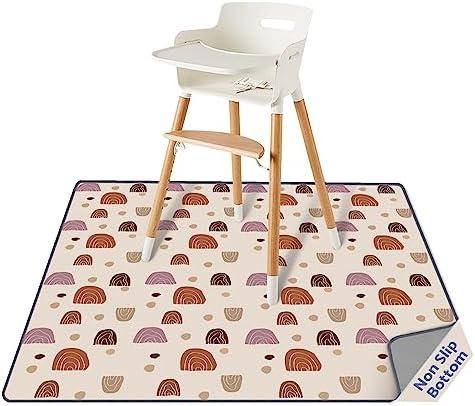 Blissful Diary Baby Splat Mat for Under High Chair, 50.4 x 50.4 Inch Wipeable Splash Mat, Waterproof and Washable, Anti-Slip Floor Protector, Boho Rainbow
