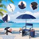 Karenhi Camping Director Chair with Umbrella for Adults, Folding Beach Chair with Side Table and Cooler Pouch, Portable Outdoor Seat with Canopy Shade, Camp Lawn Picnic Fishing Beach BBQ