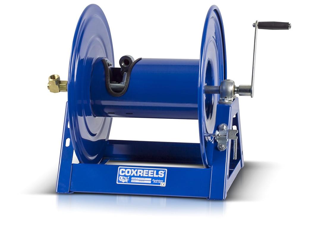 Coxreels 1125-4-100 Hand Crank Steel Hose Reel, 1125 Series -  x 100', 3,000 PSI - Heavy Duty All Welded Steel A Frame  Adjustable Tension Break  Made in the USA, Blue