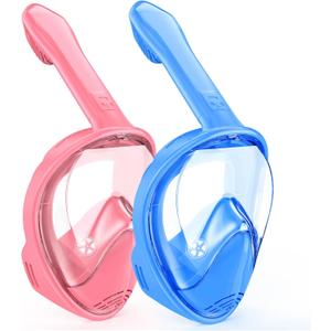 Kids Snorkel Mask Full Face, Snorkeling Gear for Kids 2-14 with Camera Mount, 180 Degree Panoramic View Snorkeling Set Anti-Fog Anti-Leak (Blue Pink)