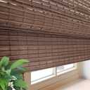 FACIMI Cordless Blackout Bamboo Roman Blinds, Roll-Up Natural Woven Shades with 6" H Valance, Custom Light Filtering Bamboo Shades for Windows, Doors, Patio Door, Porch, Slate Brown