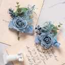 Meldel Dusty Blue Corsage and Boutonniere Set, Rose Boutonniere for Men, Prom Flower Wrist Corsage Bracelets, Homecoming Corsages Wristlet, Men Boutonnieres for Wedding Flowers Accessories Prom Suit