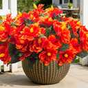 Grunyia Artificial Hibiscus Flowers 5 Bundles, UV Resistant Fake Tropical Flowers Realistic Silk Blooms for Outdoor Planter Garden Patio Porch Window Box Home Decor (Orange)
