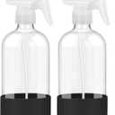 Worldgsb 2 Pack Glass Spray Bottles with Silicone Sleeve, 16 oz Empty Refillable Containers with Adjustable Spray Nozzles, Spray Bottles for Hair, Cleaning Solutions and Plants Black