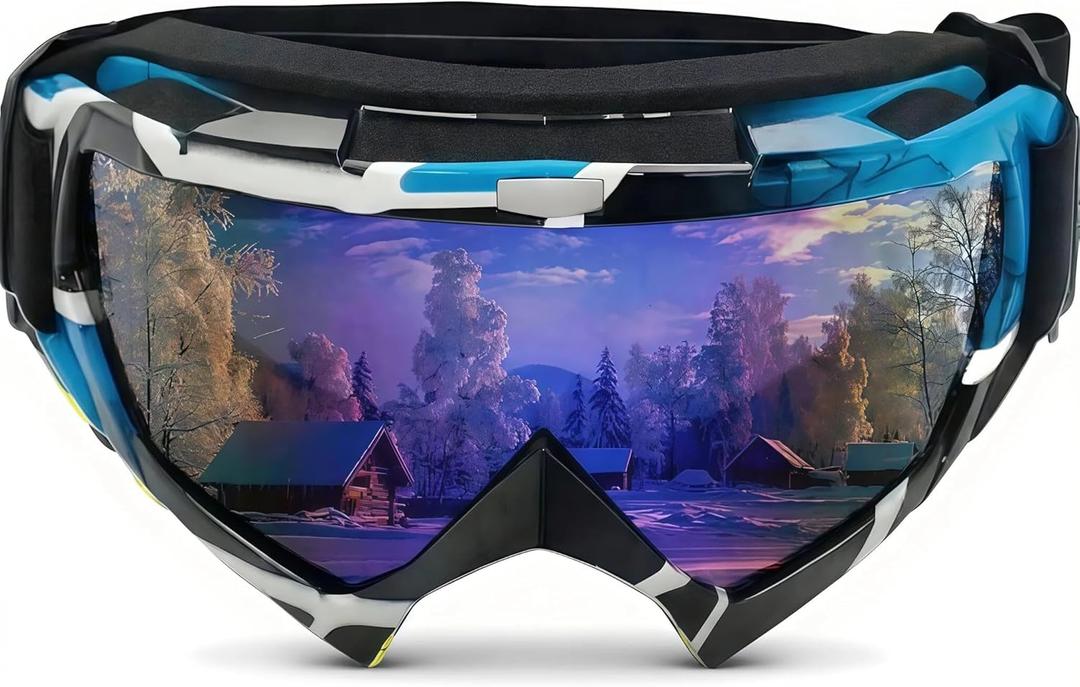 Skiing Motocross Goggles,Racing Riding Goggles ATV Dirt Bike,Ventilation Anti-Fog UV Impact Resistant for Adult (09-6 Series, Blue White Black Frame and Blue Lens)