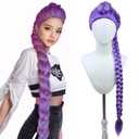 Long Purple Braid Wigs for Girls Women Long Braid Wig Cartoon Movie Halloween Cosplay Costume Animie wig (Purple)