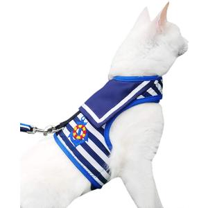 Cat Harness and Leash for Walking Escape Proof, Adjustable Cat Vest Harness, Padded Stylish Cat Walking Jackets, Sailor Suit Navy, XX-Large