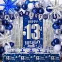13th Birthday Decorations for Boys Girls, Blue Happy 13th Birthday Decoration Boy 13 Year Old Party Decorations Door Banner, Tablecloth Foil Backdrop Star Balloons 13th Bady Decor for Teenage Boys