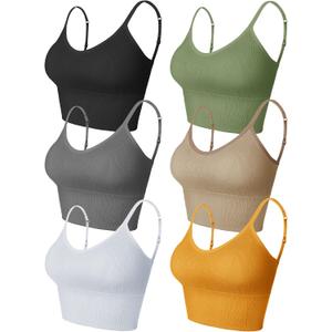 Geyoga 6 Pieces Sleep Bra Bralettes for Women with Support Crop Tank Top Cami Bra Padded Bralettes with Adjustable Straps (XS)