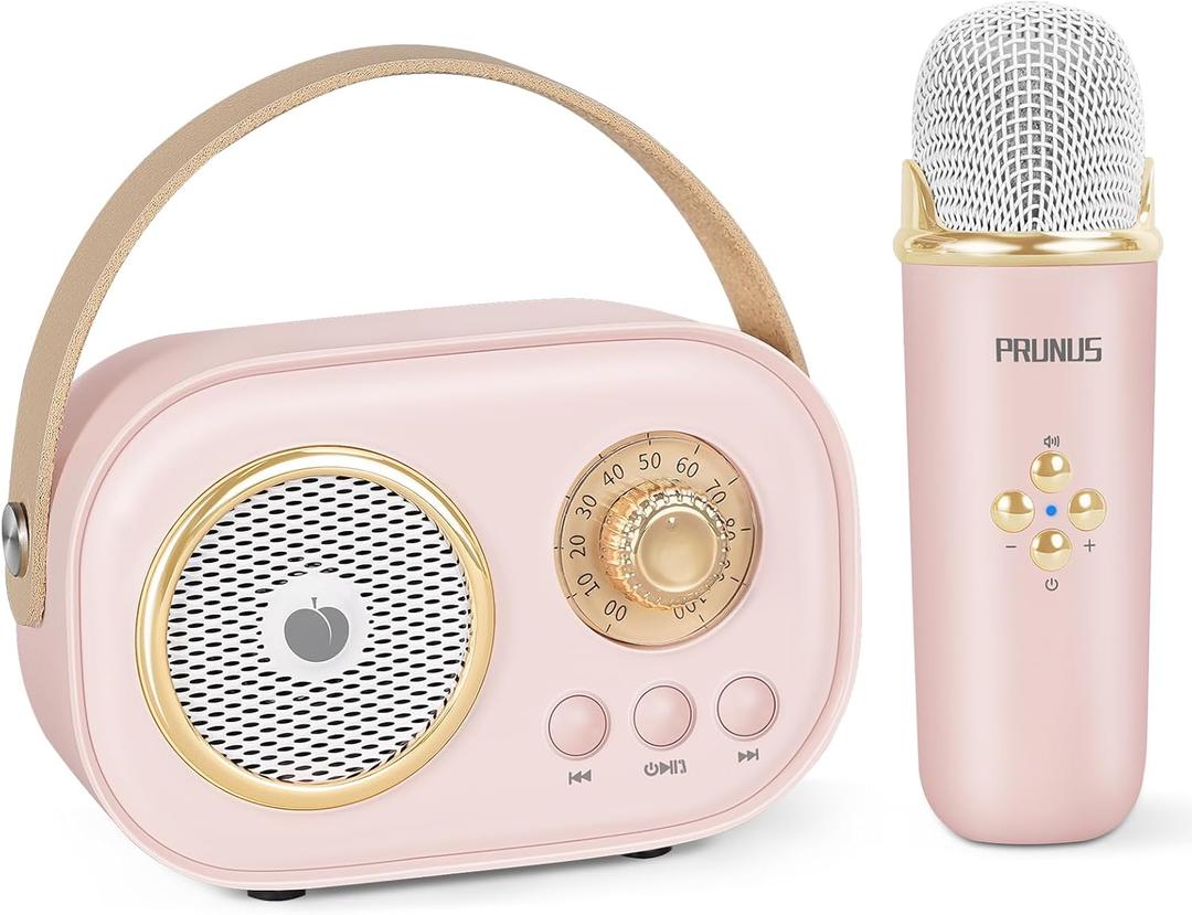 Mini Karaoke Machine for Kids&Adults,Portable Bluetooth Speaker with Wireless Microphones and Stereo Sound Enhanced Bass,Gifts for Girl 6 7 8 9 10 11 12 Years Old (Pink)