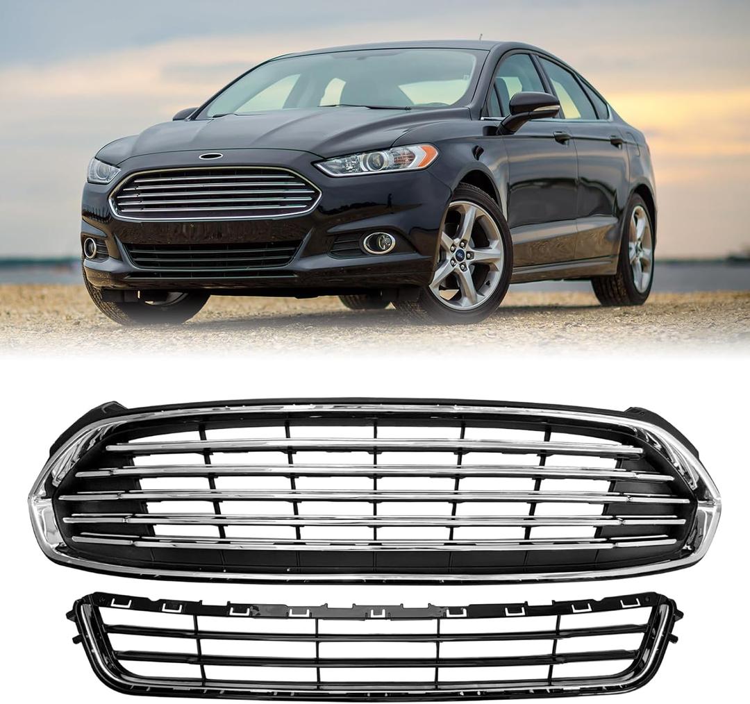 Front Bumper Upper Lower Grille Assembly Compatible For For-d Fusion Grill 2013 2014 2015 2016