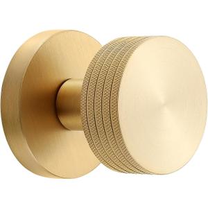 Knurled Brass Passage Door Knob  Industrial Style Grip Handle, Solid Brass Build, Brushed Finish  Fixed 60mm Backset for Hallway & Closet (Brushed Brass, Passage-2.375 in)
