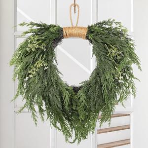 Christmas Norfolk Pine Wreath 16 Inch Christmas Kitchen Cabinet Wreaths Artificial Greenery Faux Cedar Wreaths for Xmas Decor Door Window Mantle Wall Outdoor Indoor Decorations