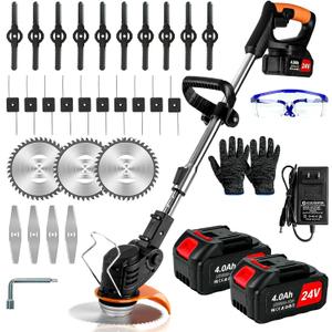 Weed Wacker Cordless,24v Electric Weed Eater Battery Powered,3 In 1 Lightweight Grass Trimmer with 2 4.0 Ah Batteries & Charger, Height Adjustable Brush Cutter for Women,Lawn Care,Garden,Yard (Orange)
