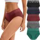 INNERSY Womens Cotton Underwear Lace Bikini Hipster Panties for Women High Waisted Ladies Briefs 5 Pack(Dark Vintage, Large)