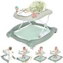 Foldable Baby 5-in-1 Activity Walker - Rocker, Activity Center, Bouncer, Seat Walker, Push Walker - Adjustable Speed Rear Wheels and Height Toys Ages 6-18 Months (Light Green)