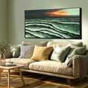 VAYIMDH Ocean Wave Wall Art, Green Sunset Seascape Canvas for Living Room Decor 24"x48"