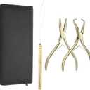 HARFINGTON Hair Extension Beading Tool Kit Stainless Steel Hair Extensions Micro Link Bead Closer and Remover Pliers Micro Ring Loop Needle Pulling Hook Bead Device Tool Kits, Gold Tone