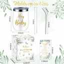 Hoolerry 6 Set Baby Shower Game Prizes for Guests Winners 12 oz Insulated Stainless Steel Tumbler Cup with Lids, Straws, Cleaning Brush, Cards & Boxes Return Gifts(White Green,Greenery)