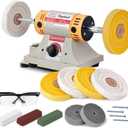 Jewelry Polisher Versatile Polishers & Buffers for Bench Grinder - Ideal for Jewelry Polishing and Finishing Jobs,With 6 Cloth Wheels, 2 Abrasive Fiber Wheels, Safety Glass, 3 Polish Compound