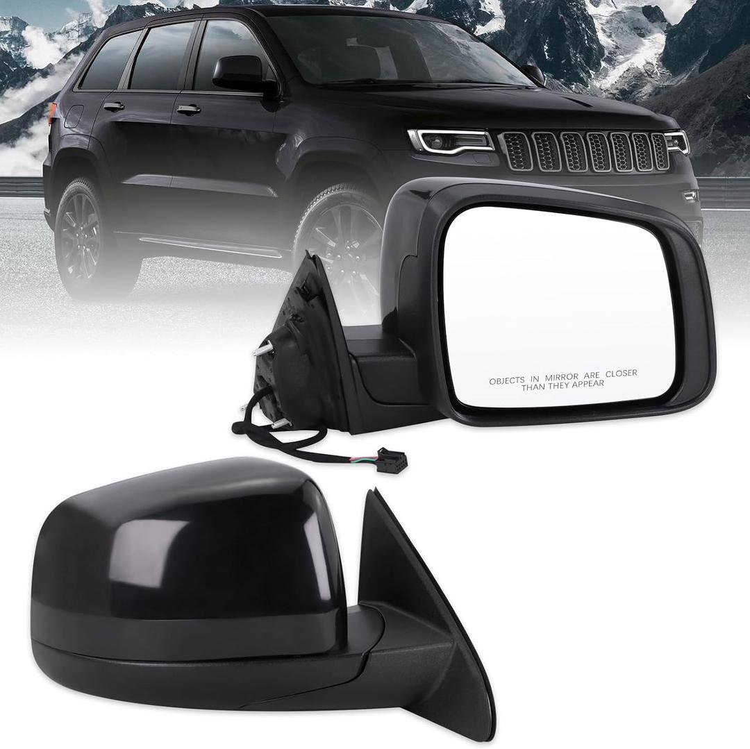 Right Passenger Side Mirror Compatible With 2011-2021 Jeep Grand Cherokee 2022 Jeep Grand Cherokee WK With Manual Folding Power Glass Heated Black Replace#5SG18AXRAF(5Pins)