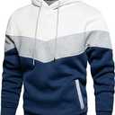 Wielsscca Mens Hoodies Pullover Color Block Fleece Long Sleeve Sweatshirt Tops with Pocket (X-Large, White)