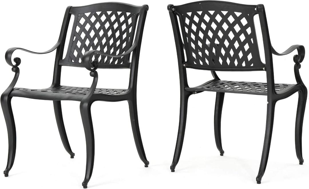 Christopher Knight Home Hallandale Outdoor Cast Aluminum Chairs, 2-Pcs Set, Antique Matte Black