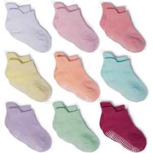 Zaples Baby Girls Non Slip Grip Ankle Socks with Anti Skid Soles for Infants Toddlers, Polychrome, Years 4-7
