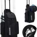 Rolling Baseball Bag with Wheels, 60L Capacity Softball Bag Holds 4 Bats for Boys and Girls, Youth Equipment Bag with Shoe Compartment (Black)