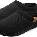 VeraCosy Men's Moccasin Slippers Comfy Soft Durable Slip-on Indoor Memory Foam House Shoes (9-10, Matt Black)