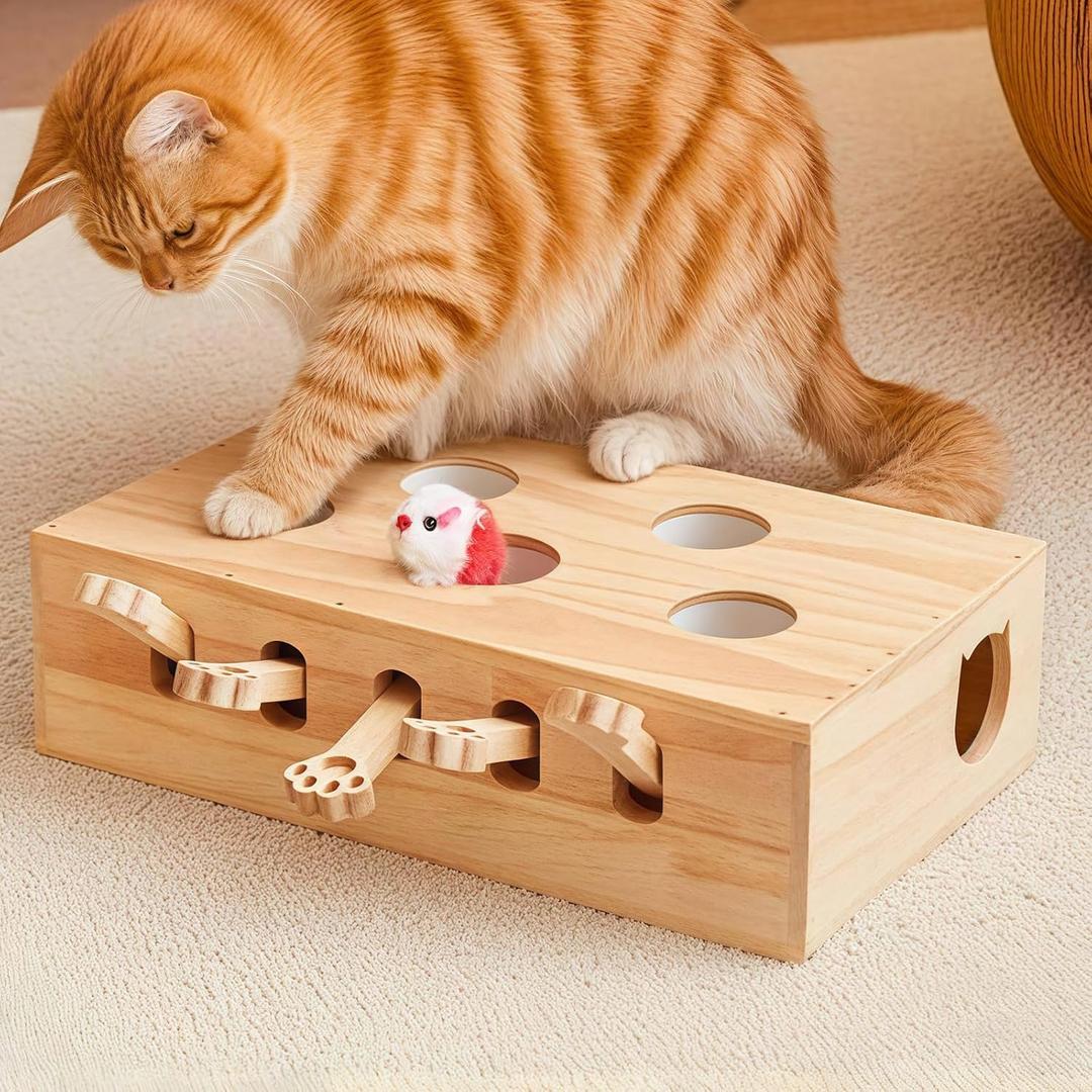 Whack a Mole Cat Toy with Pop Up Mice - Interactive Puzzle Game & Scratch Board for Indoor Cats, Mental Enrichment and Exercise, Fun Cat Puzzle Box Toy