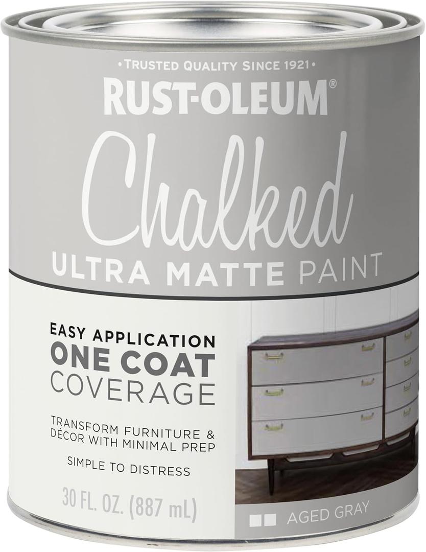 Rust-Oleum Aged Gray Chalked All-in-One Ultra Matte Paint | One Coat Coverage | No Primer, Sanding, Or Topcoat Needed | Easy Clean Up | Made in USA | 30 OZ (30 Ounce (Pack of 1))