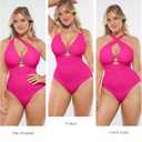 SHAPELLX Tummy Control Swimsuits One Piece V Neck Slimming Bathing Suit for Women Cutout Ruched Shapewear Swimwear (Pink, L)