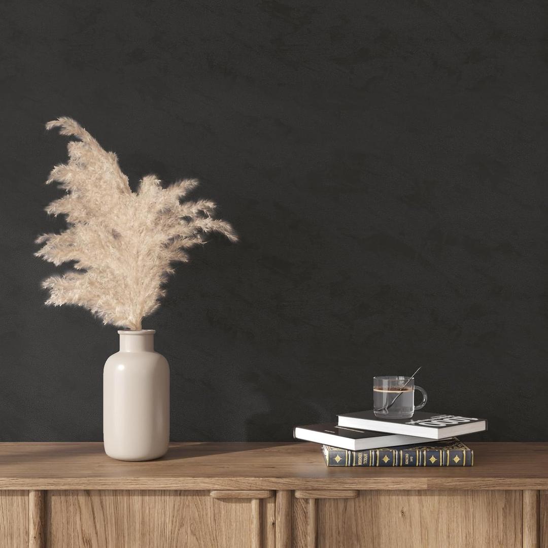 VEELIKE 15.7''x354'' Concrete Wallpaper Peel and Stick Modern Charcoal Black Concrete Contact Paper for Countertops Waterproof Self Adhesive Removable Thick Vinyl Film for Bedroom Bathroom Cabinets