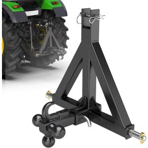 3 Point Trailer Hitch 2" Receiver Trailer Ball Hitch with Towing Hook,3 Pt Farm Equipment,Subcompact Attachmnt for Tractor Standard Category 1,Heavy Duty Drawbar Compatible with Kubota John Deere