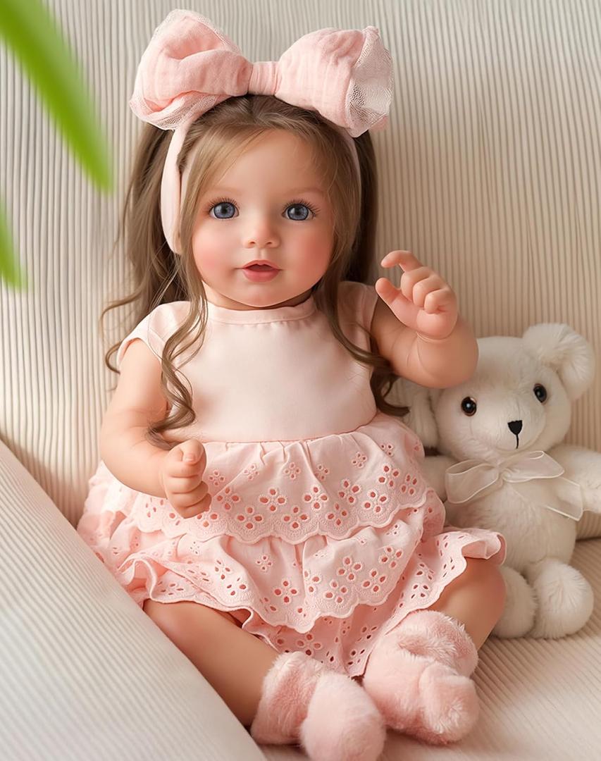 BABESIDE Lifelike Reborn Baby Dolls Dara - 20 Inch Realistic-Newborn Baby Doll Brown Hair Girl Handmade Real Life Toddler Dolls with Clothes and Toy Accessories Gift for Kids Age 3+ (Large)