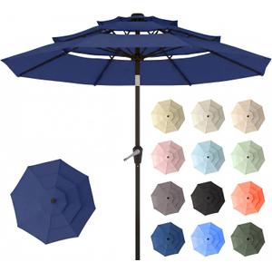 10ft Patio Umbrella, 3 Tier Outdoor Market Table Umbrellas with 8 Fiberglass Ribs and Push Button Tilt, Windproof, Vented Canopy, UV Protection for Deck, Pool, Backyard