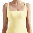 SUUKSESS Women Sexy Square Neck Thong Bodysuit Backless Sleeveless Tank Tops (Small, Pale Yellow)