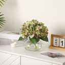 Artificial Hydrangea Flowers with Glass Vase & Fake Water - Faux Hydrangea for Home Table, Wedding Party, Office Decor | Realistic Fake Hydrangeas, Silk Flowers for Vase Arrangement (Hydrangea, green)